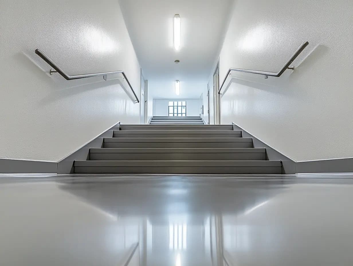 Vahattu lattia espoolaisessa rappukäytävässä